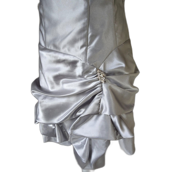VTG Gunne Sax Silver Metallic Strapless Ruched Mini Dress 80s Y2K Glam Hoco Prom - Picture 4 of 11